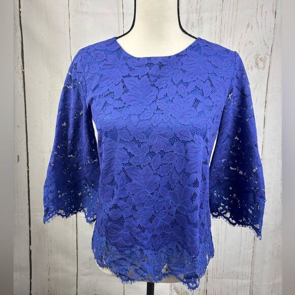 NWT Banana Republic Blue Lace 3/4 Bell Sleeve Blouse Top - Picture 1 of 6